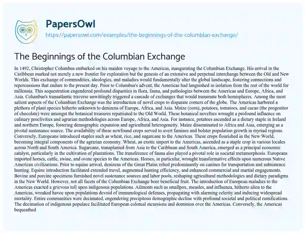 Essay on The Beginnings of the Columbian Exchange