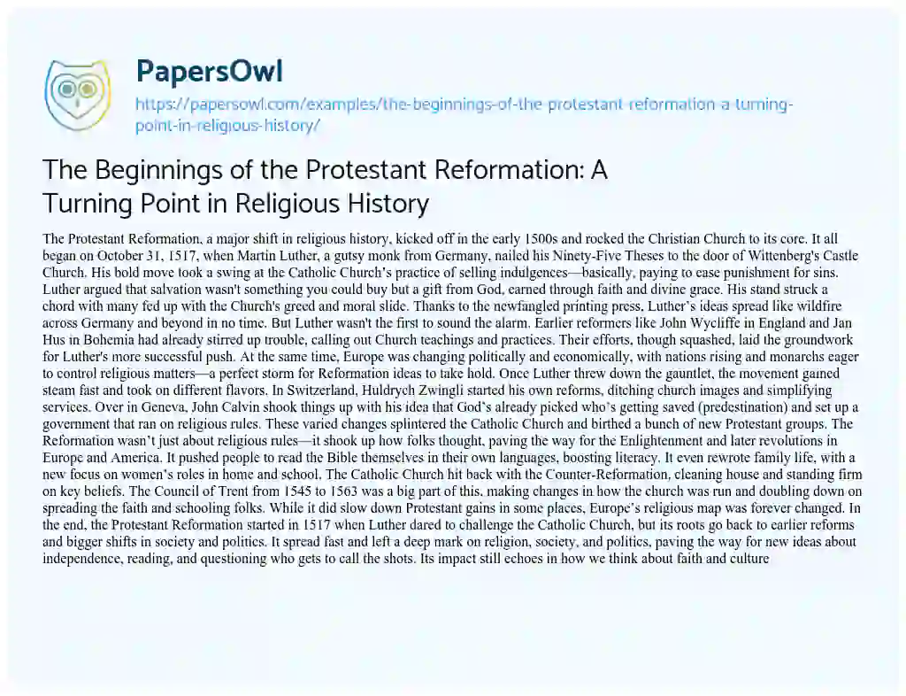 Essay on The Beginnings of the Protestant Reformation: a Turning Point in Religious History