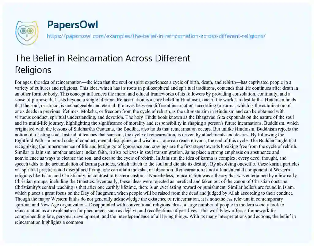 Essay on The Belief in Reincarnation Across Different Religions
