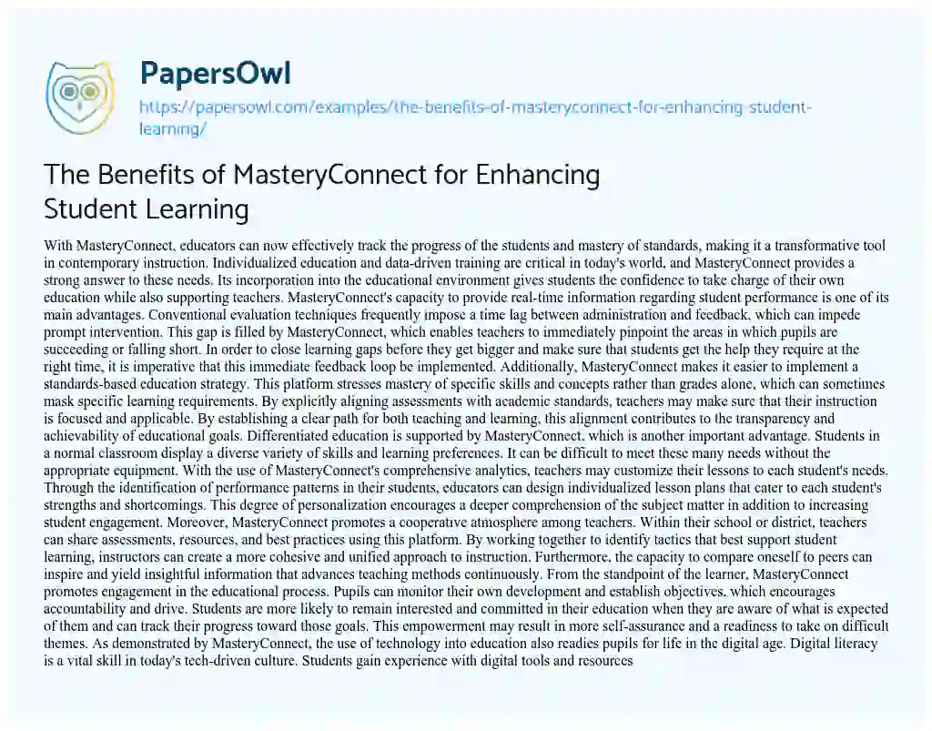 Essay on The Benefits of MasteryConnect for Enhancing Student Learning