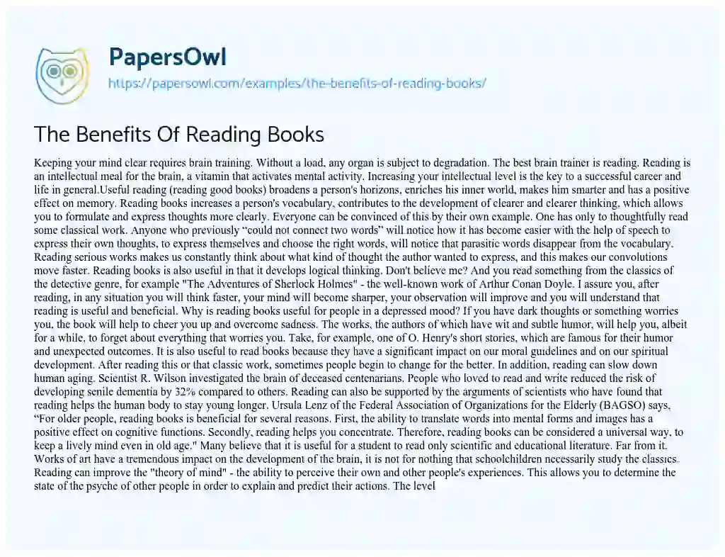 Essay on The Benefits of Reading Books