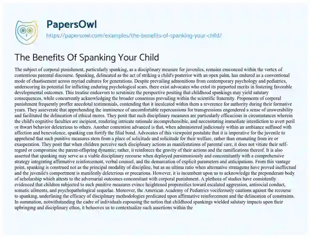 Essay on The Benefits of Spanking your Child
