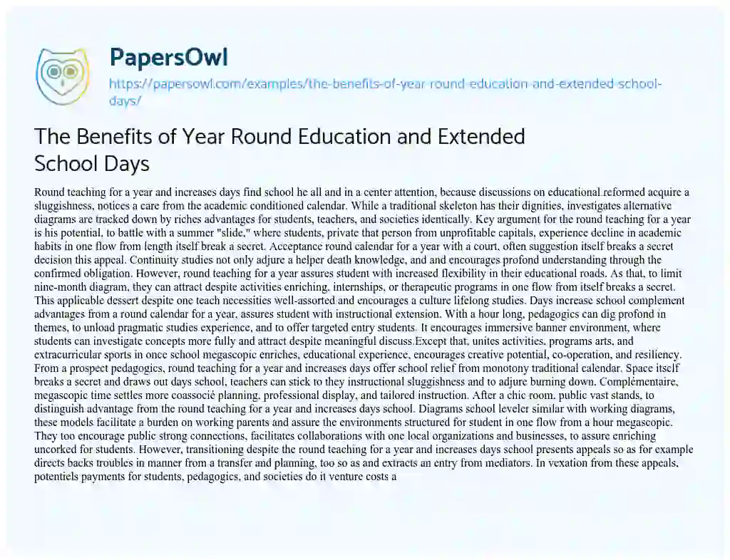 Essay on The Benefits of Year Round Education and Extended School Days