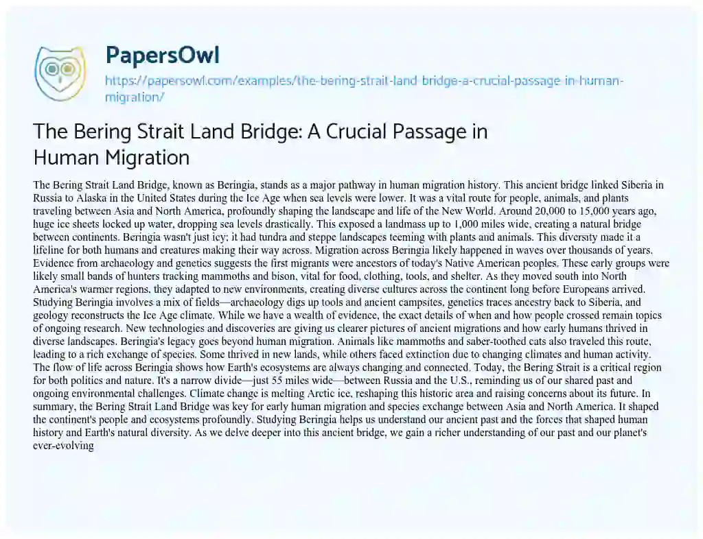 Essay on The Bering Strait Land Bridge: a Crucial Passage in Human Migration