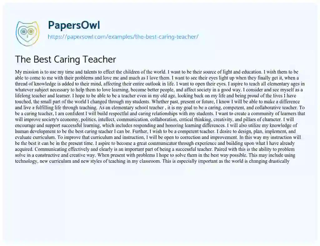 Essay on The Best Caring Teacher