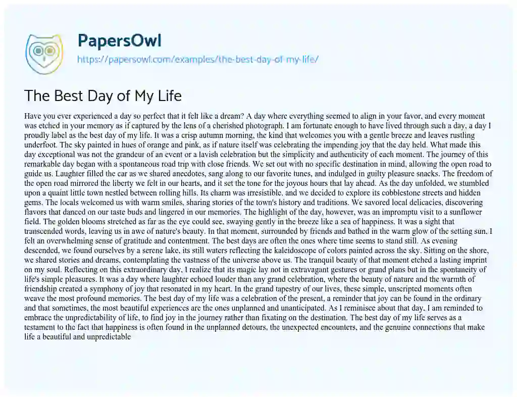 Essay on The Best Day of my Life