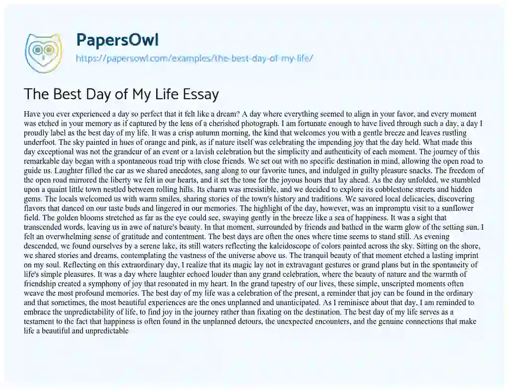 Essay on The Best Day of My Life Essay