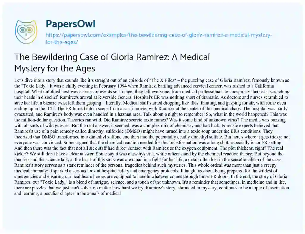 Essay on The Bewildering Case of Gloria Ramirez: a Medical Mystery for the Ages