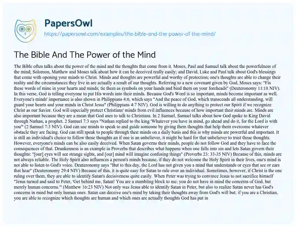 Essay on The Bible and the Power of the Mind