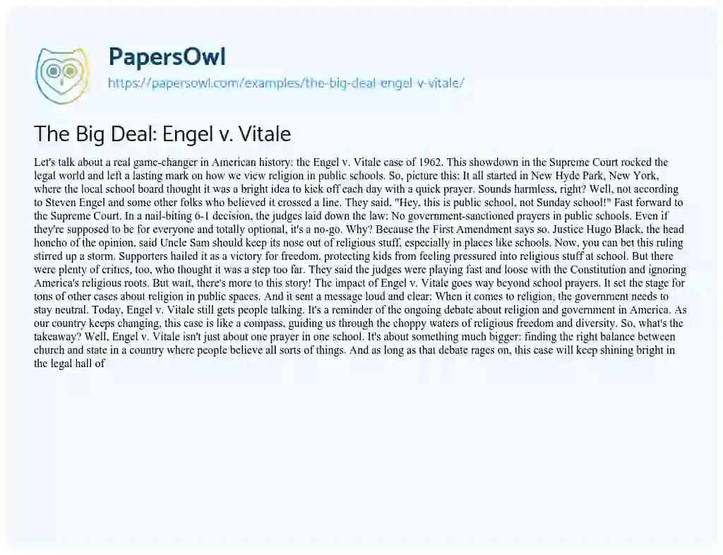 Essay on The Big Deal: Engel V. Vitale