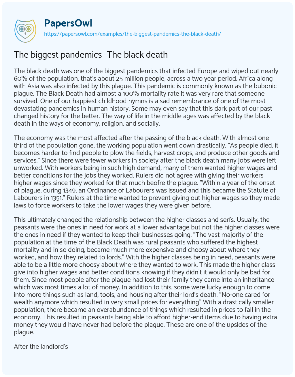 Essay on The Biggest Pandemics -The Black Death