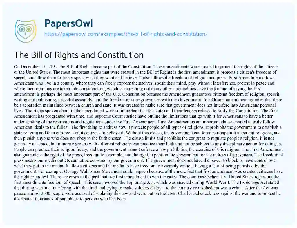 The Bill of Rights and Constitution essay