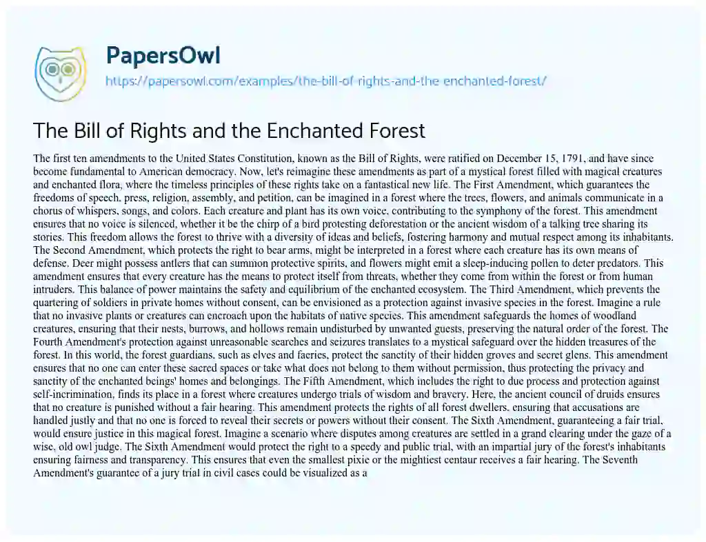 Essay on The Bill of Rights and the Enchanted Forest