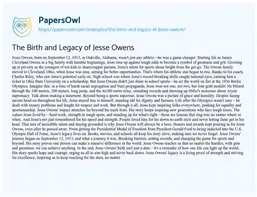 Essay on The Birth and Legacy of Jesse Owens