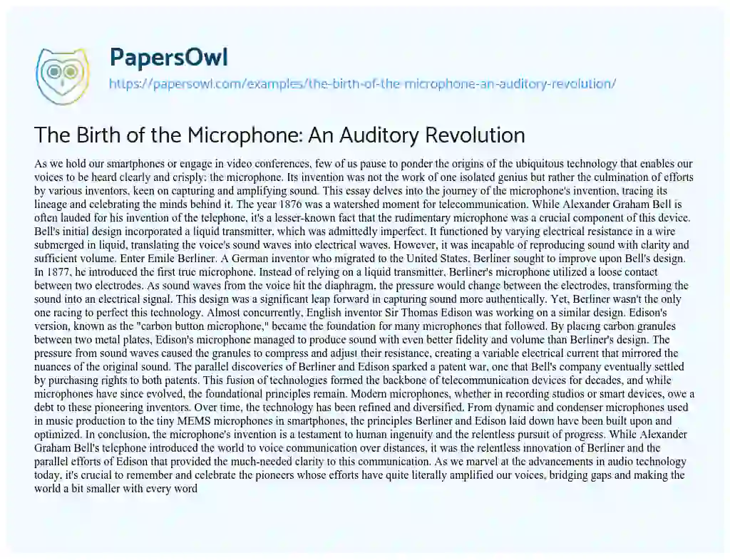Essay on The Birth of the Microphone: an Auditory Revolution