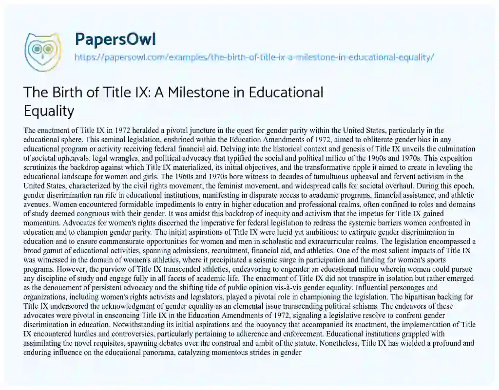 Essay on The Birth of Title IX: a Milestone in Educational Equality