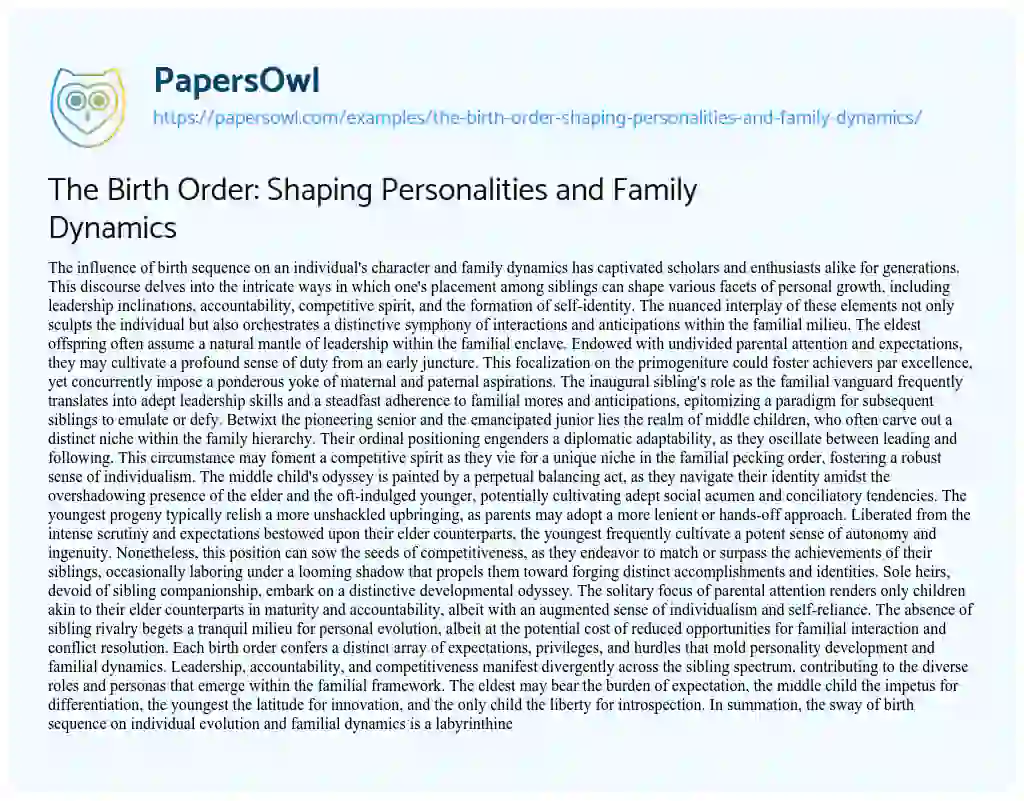 Essay on The Birth Order: Shaping Personalities and Family Dynamics