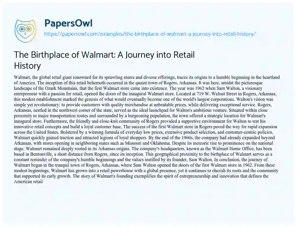 Essay on The Birthplace of Walmart: a Journey into Retail History