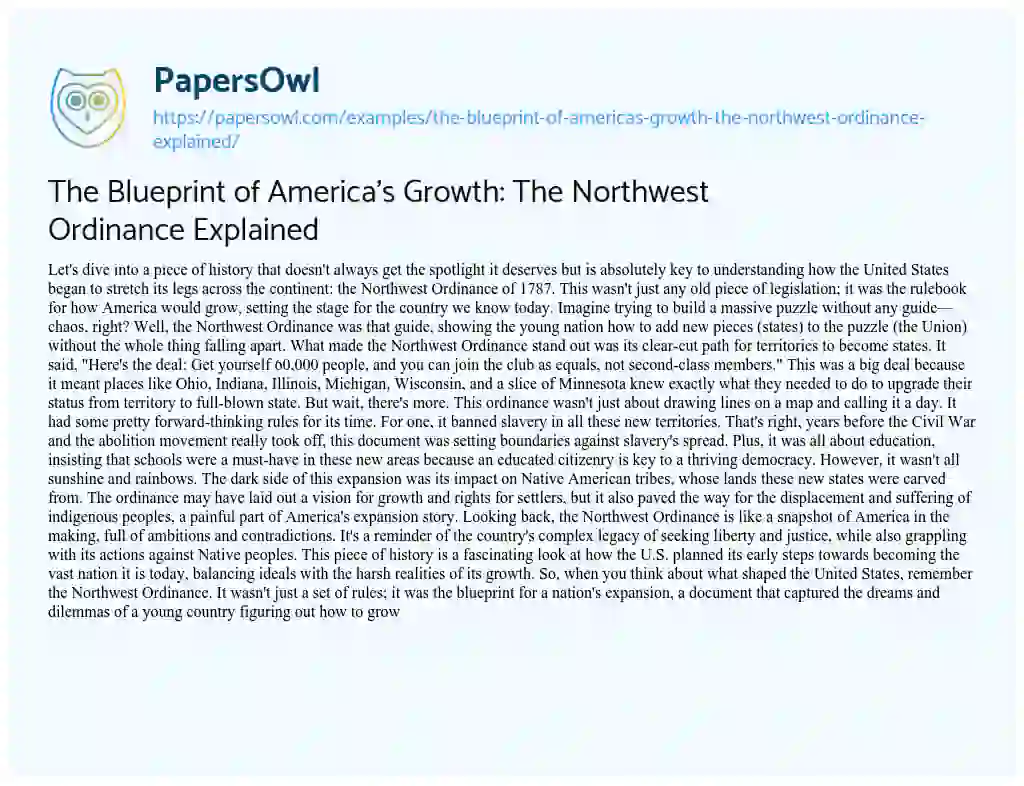 The Blueprint of America's Growth: The Northwest Ordinance Explained ...