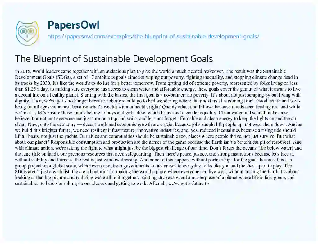 Essay on The Blueprint of Sustainable Development Goals