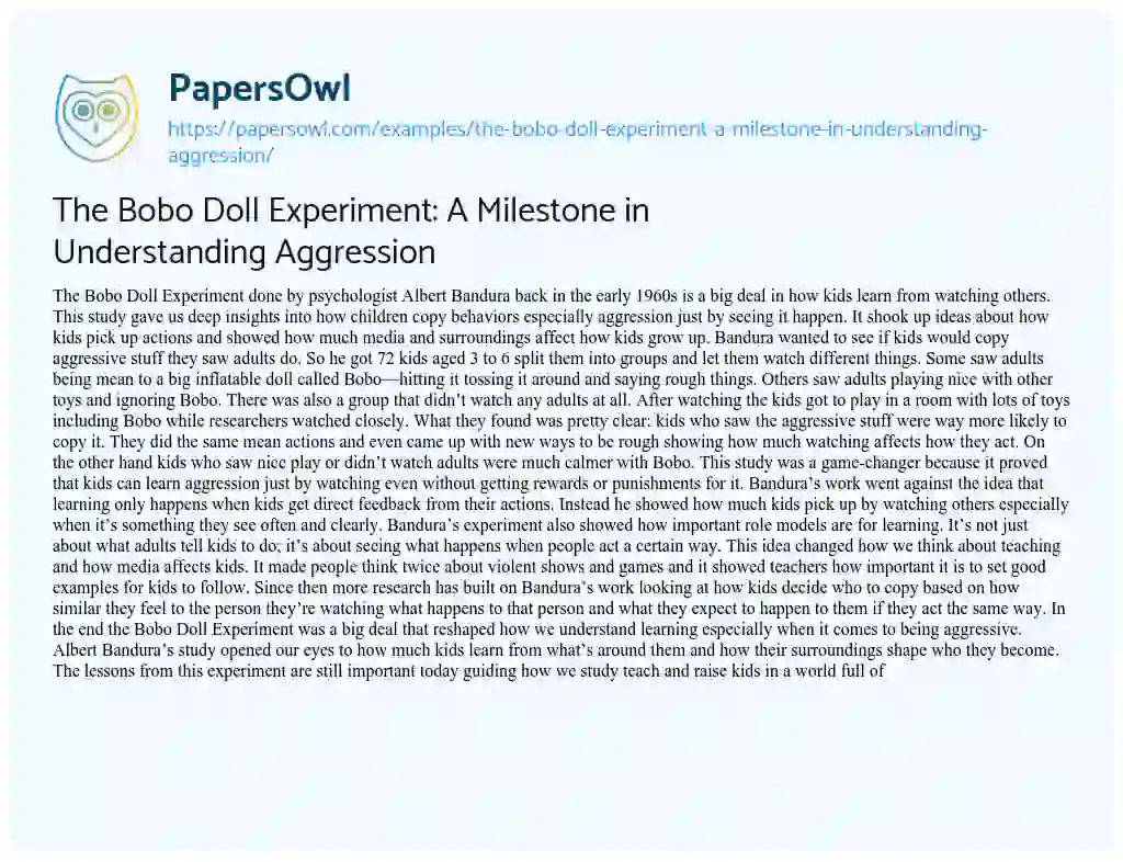 Essay on The Bobo Doll Experiment: a Milestone in Understanding Aggression