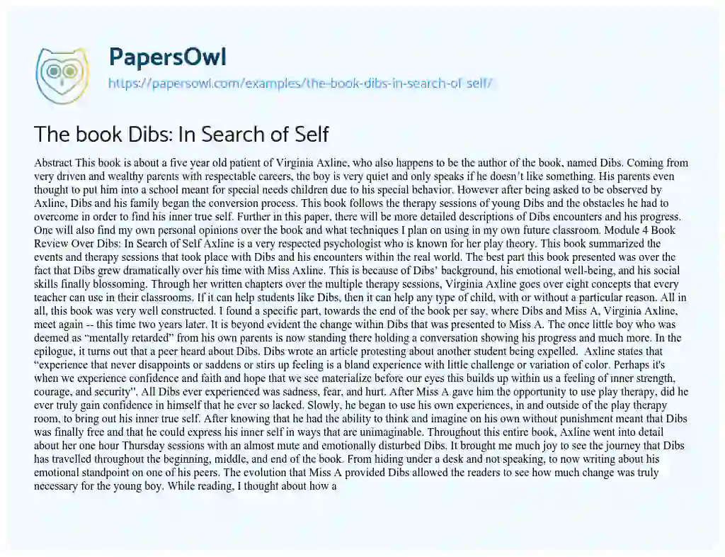 Essay on The Book Dibs: in Search of Self