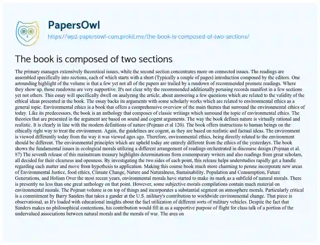Essay on The Book is Composed of Two Sections