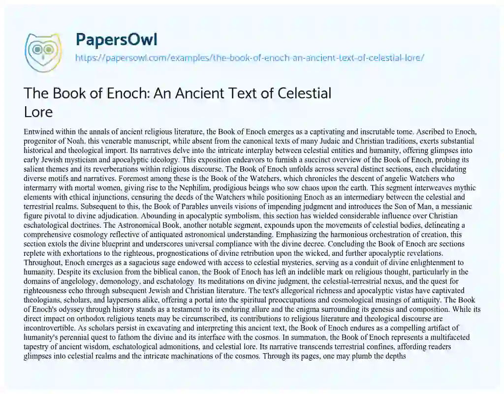 Essay on The Book of Enoch: an Ancient Text of Celestial Lore