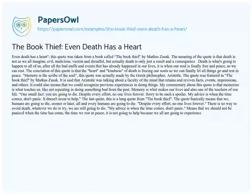 The Book Thief: Even Death has a Heart essay
