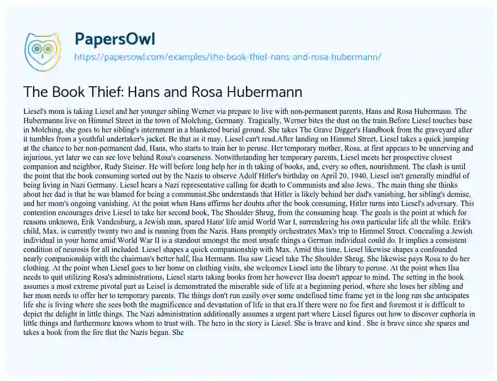 Essay on The Book Thief: Hans and Rosa Hubermann