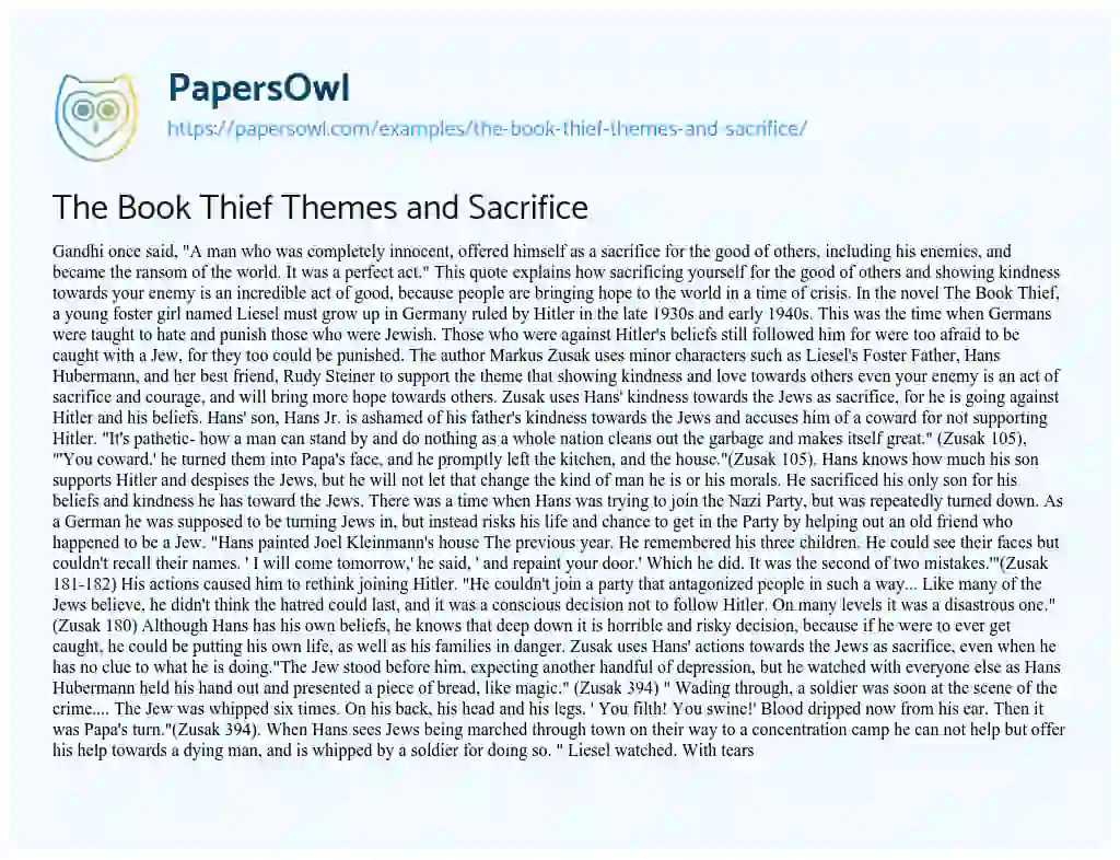 Essay on The Book Thief Themes and Sacrifice