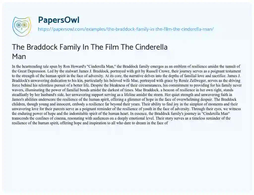 Essay on The Braddock Family In The Film The Cinderella Man