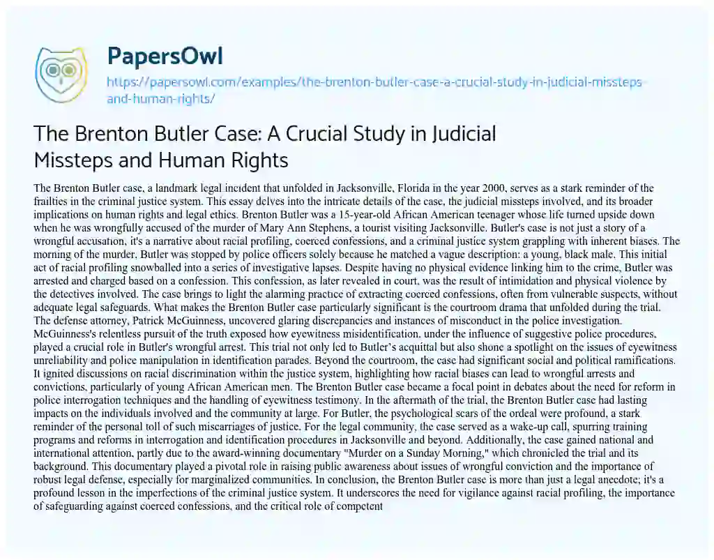 Essay on The Brenton Butler Case: a Crucial Study in Judicial Missteps and Human Rights