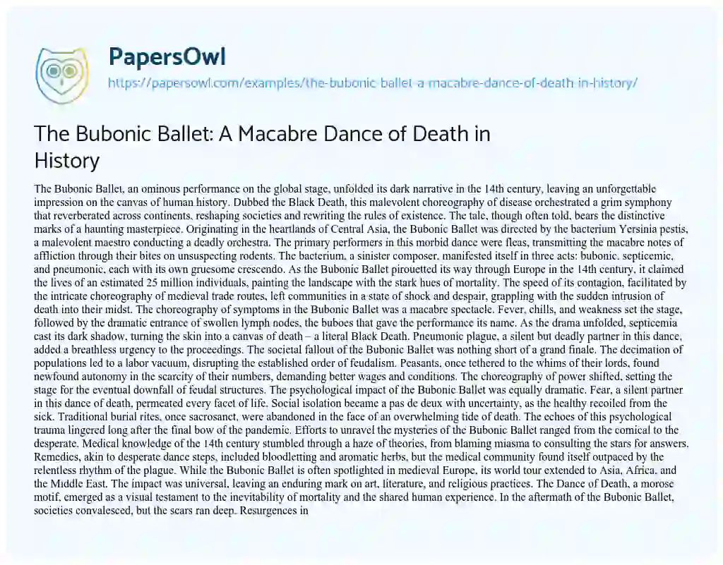 Essay on The Bubonic Ballet: a Macabre Dance of Death in History