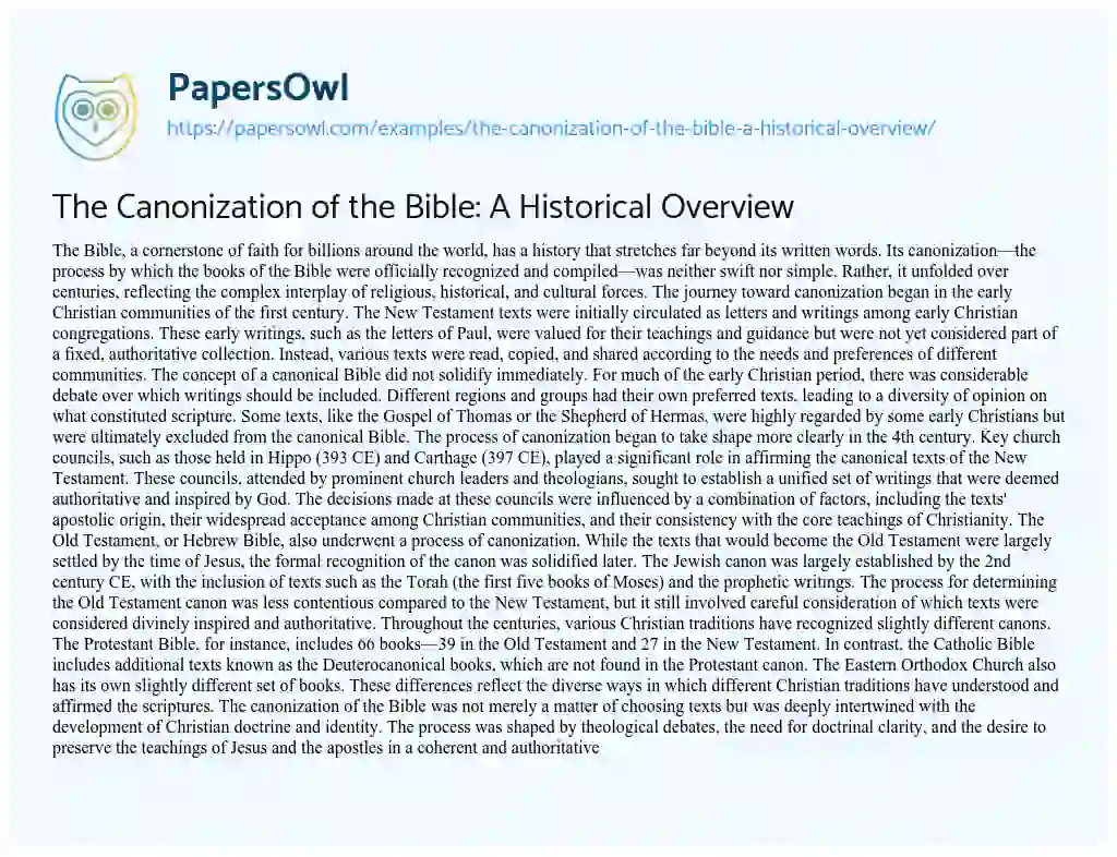 Essay on The Canonization of the Bible: a Historical Overview