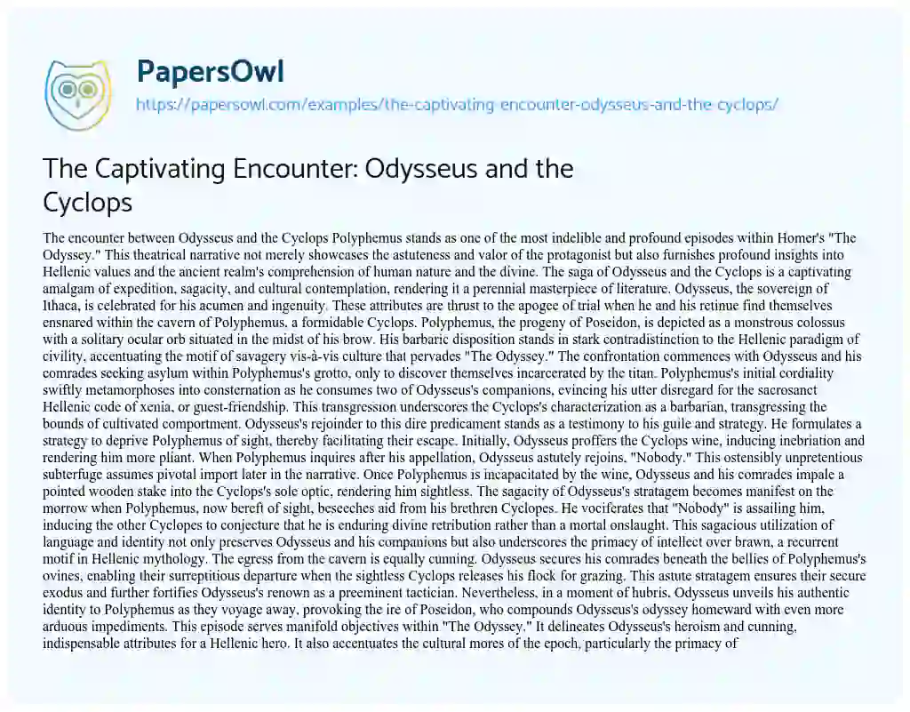 Essay on The Captivating Encounter: Odysseus and the Cyclops