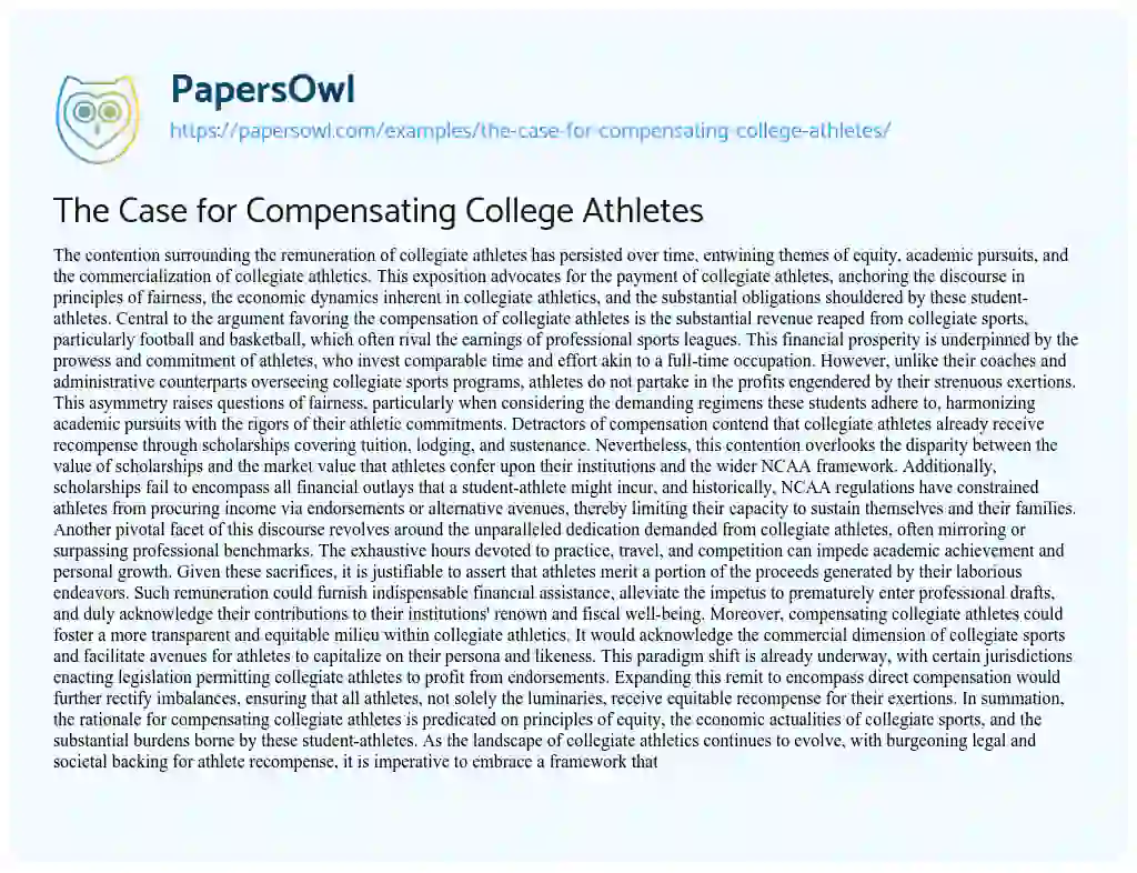 Essay on The Case for Compensating College Athletes