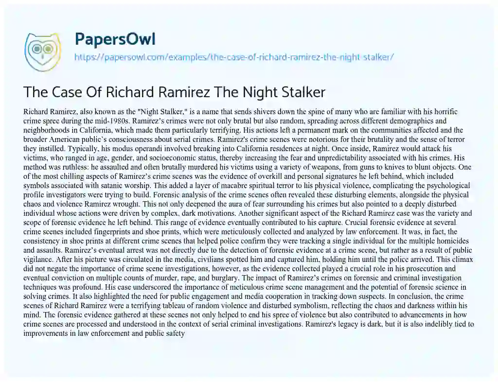Essay on The Case of Richard Ramirez the Night Stalker