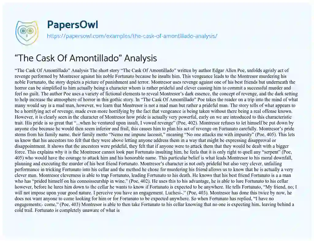 the cask of amontillado point of view essay