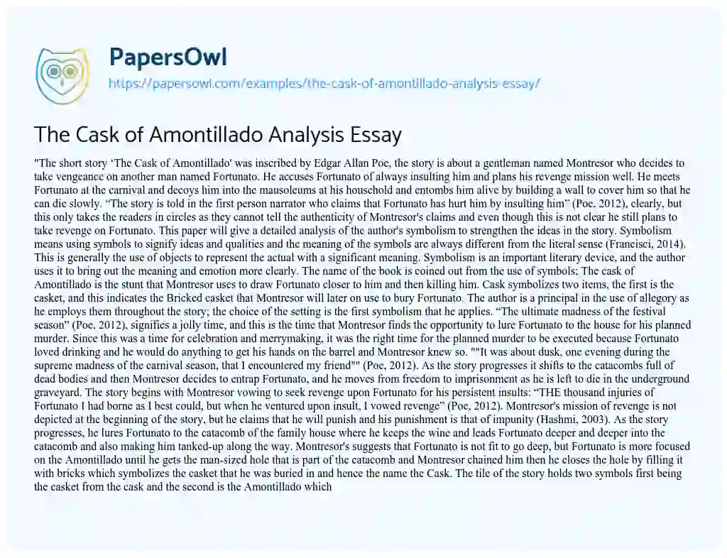 the cask of amontillado analysis essay