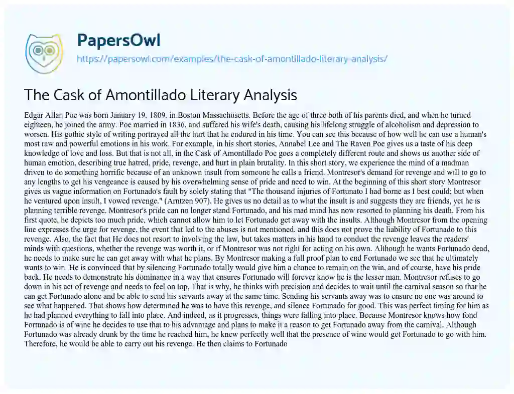the cask of amontillado analysis essay