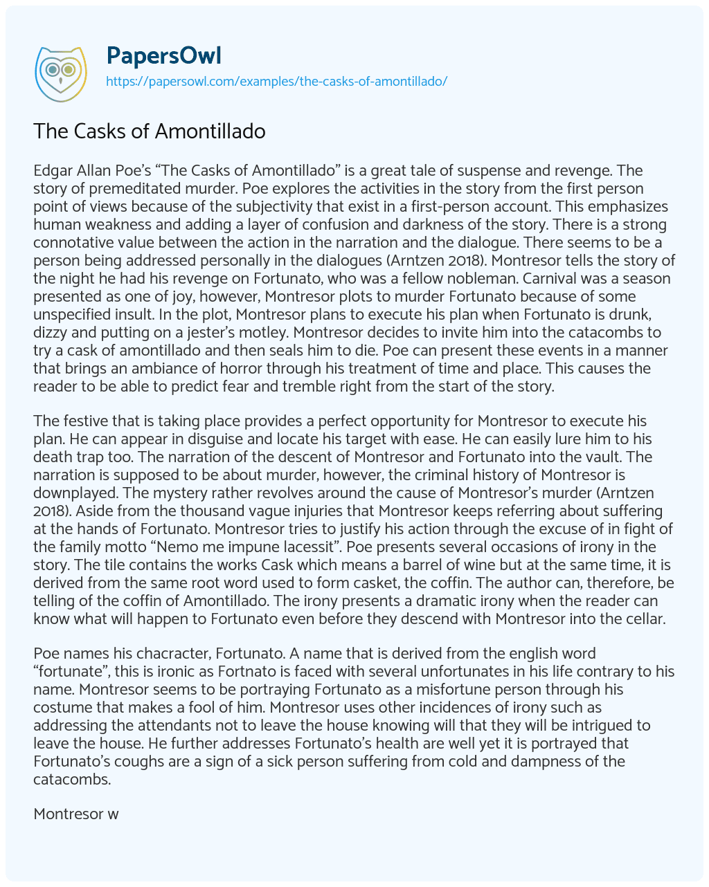 The Casks of Amontillado essay