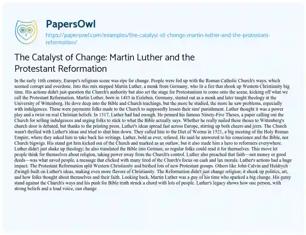 Essay on The Catalyst of Change: Martin Luther and the Protestant Reformation