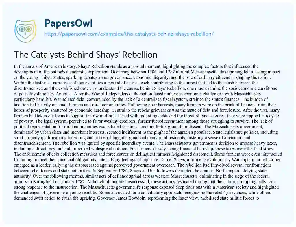 Essay on The Catalysts Behind Shays’ Rebellion