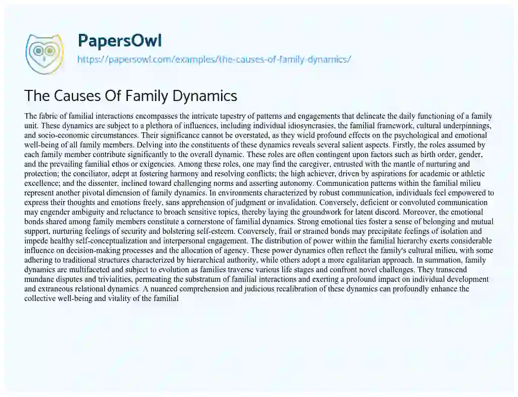 Essay on The Causes of Family Dynamics
