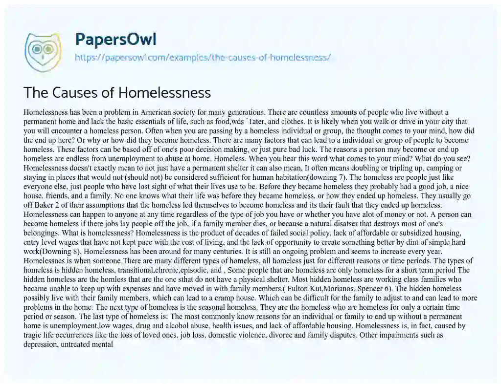 Essay on The Causes of Homelessness