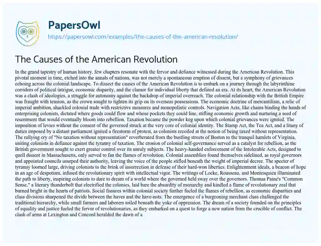 Essay on The Causes of the American Revolution