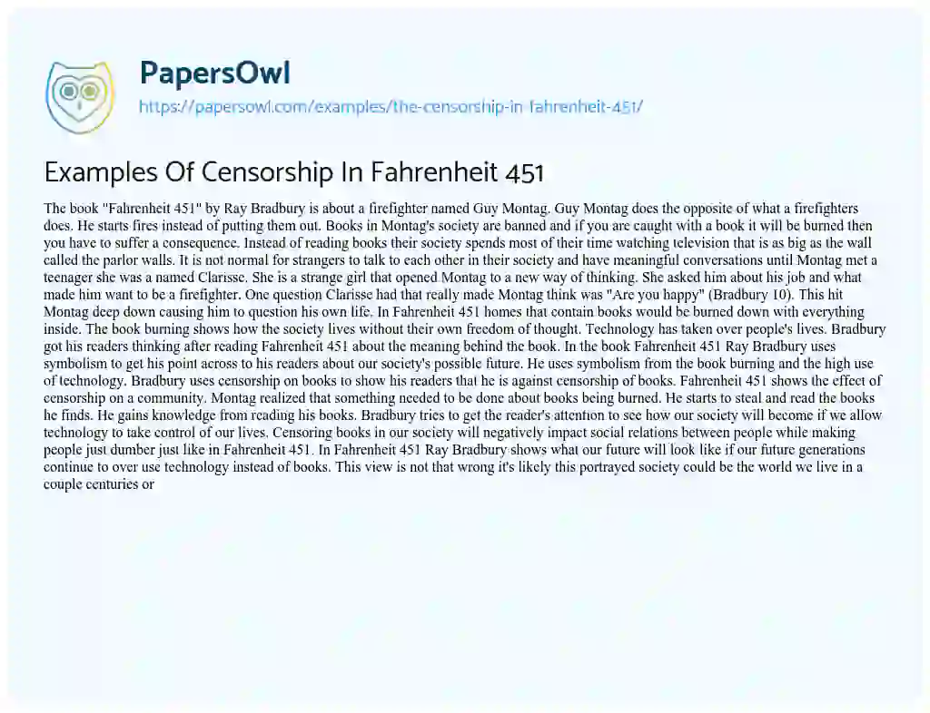 Examples of Censorship in Fahrenheit 451 essay