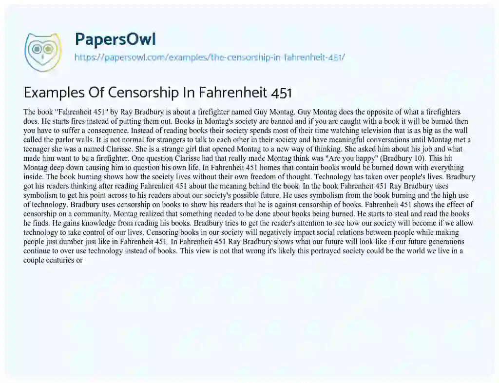 Essay on Examples of Censorship in Fahrenheit 451