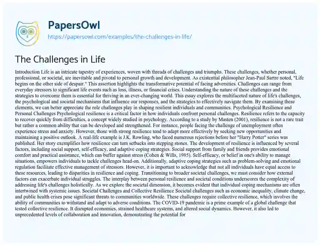 Essay on The Challenges in Life